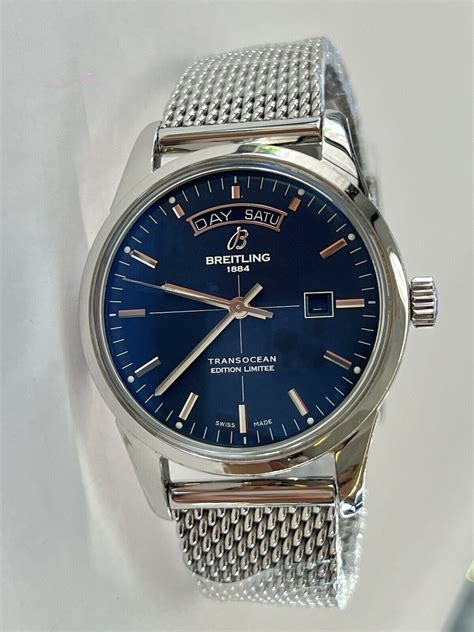 breitling transocean day date blue dial|breitling a45310.